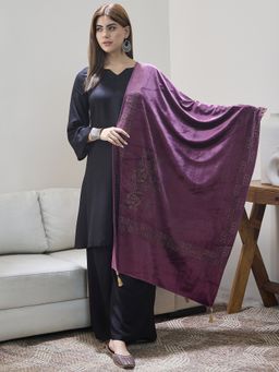InWeave - Women Purple Velvet Floral Embellished Shawl