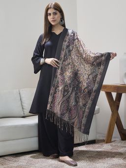 InWeave - Women Black Acrylic Floral Printed Shawl
