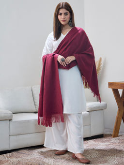 InWeave - Women Maroon Acrylic Floral Woven Shawl
