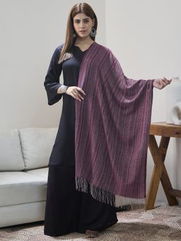 InWeave - Women Burgundy Acrylic Stripes Woven Shawl