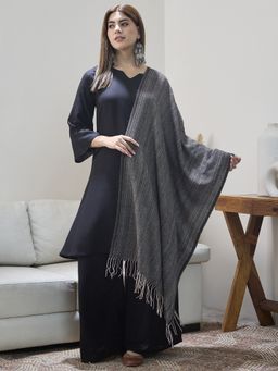 InWeave - Women Black Acrylic Stripes Woven Shawl
