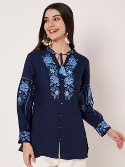 Atha Fashion - Blue Embroidered Straight Top