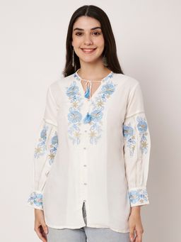 Atha Fashion - White Embroidered Straight Top