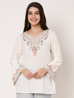 Atha Fashion - White Embroidered A-Line Top