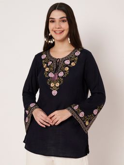Atha Fashion - Black Embroidered A-Line Top