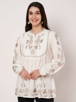 Atha Fashion - White Embroidered Peplum Top
