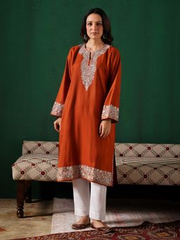 Kashmir Box - Zari Embroidered Rang-E-Khizan Rust Paisley Winter Kurta