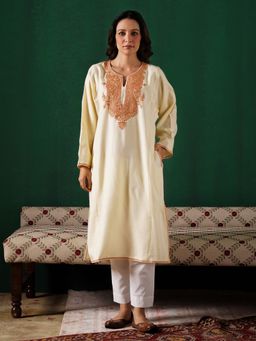 Kashmir Box - Boti Tilla Embroidered Cream Cashmilion Winter Kurta