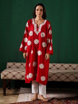 Kashmir Box - Aari and Zari Embroidered Maroon Cashmilion Winter Kurta
