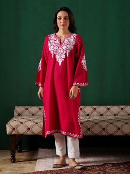 Kashmir Box - Aari Embroidered Pink Cashmilion Winter Kurta
