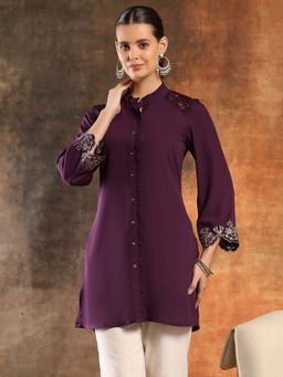 Nayam by lakshita - Purple Solid A-Line Crepe Tunic
