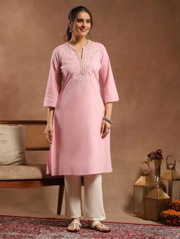 Nayam by lakshita - Pink Women Solid Chambray A-Line Kurta