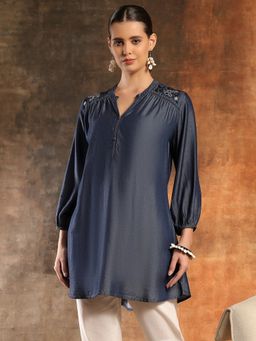 Nayam by lakshita - Blue Cotton Denim A-Line Kurti