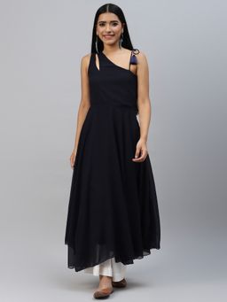 Poshak Hub - Women Blue Georgette One Shoulder Anarkali Kurta