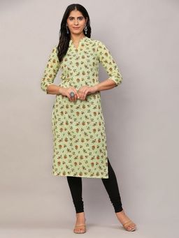 Poshak Hub - Women Green ChikanKari Cotton Print Kurta