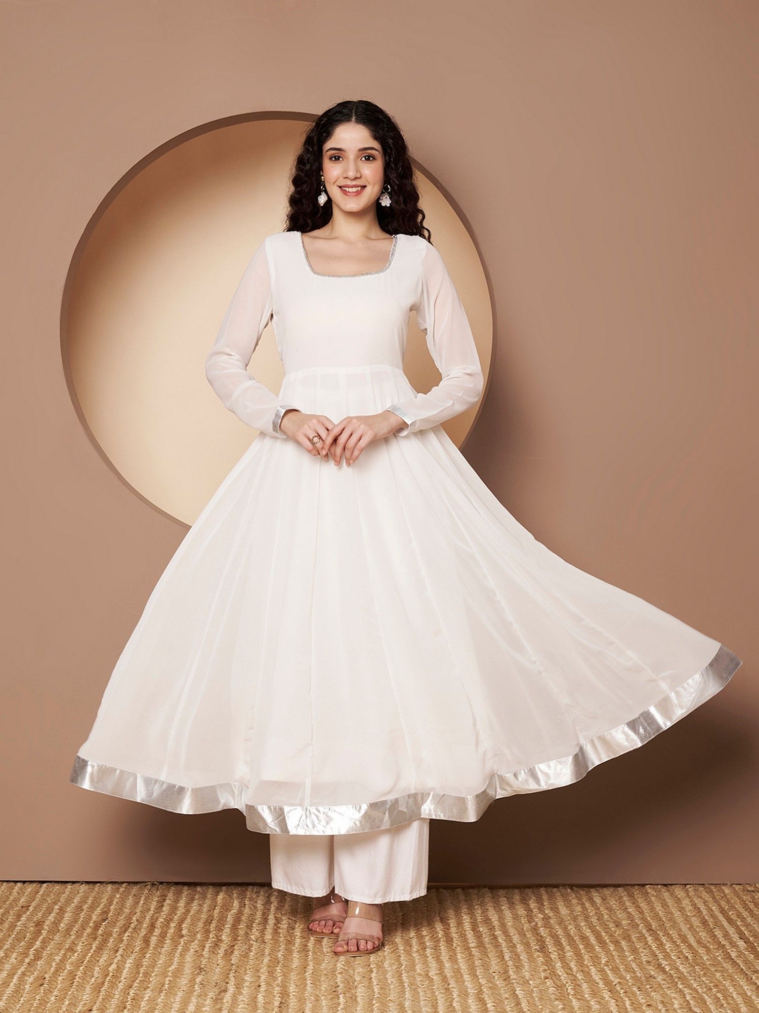 poshak hub Women Off-White Georgette Hand Embroidery Anarkali Kurta-picture-11