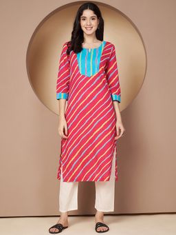 Poshak Hub - Women Pink Cotton A Line Kurta
