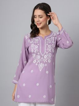 PARAMOUNT CHIKAN - Lavender Hand Embroidered Lucknowi Chikankari Modal Kurti