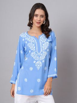 PARAMOUNT CHIKAN - Green Blue Chikankari Modal Kurti