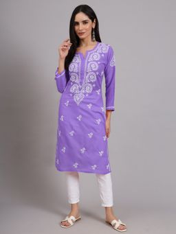PARAMOUNT CHIKAN - Purple Women Lucknowi Chikankari Kurta