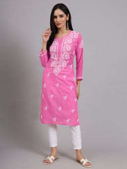 PARAMOUNT CHIKAN - Women Pink Lucknowi Chikankari Cotton Kurta