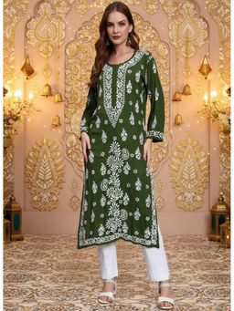 PARAMOUNT CHIKAN - Green Women Lucknowi Chikankari Modal Kurta