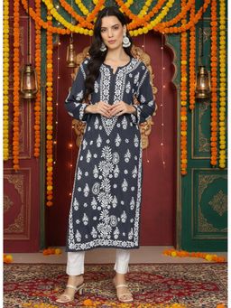 PARAMOUNT CHIKAN - Women Grey Lucknowi Chikankari Modal Kurta