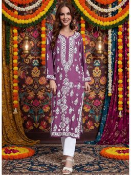 PARAMOUNT CHIKAN - Women Purple Lucknowi Chikankari Modal Kurta