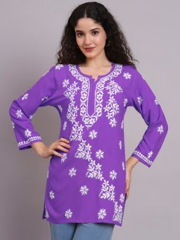 PARAMOUNT CHIKAN - Women Mauve Lucknowi Chikankari Rayon Kurti