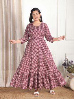 ARAMYA - Maroon Soft Cotton Anarkali Print Kurta