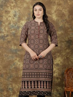 ARAMYA - Black Soft Cotton Straight Geometric Print Kurta