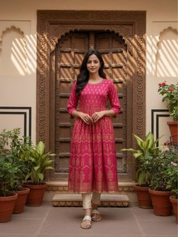 Rangita - Women Pink Rayon Embroidered Anarkali Ankle Length Kurta