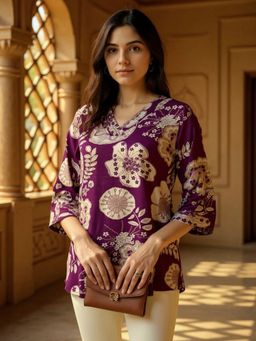 Rangita - Women Purple Rayon Straight Short Length Kurtis