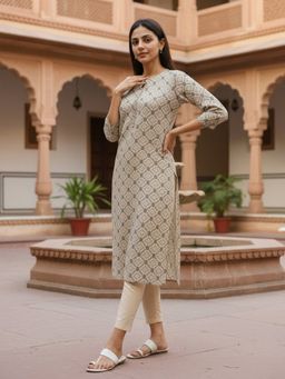 Rangita - Women Grey Rayon Straight Calf Length Kurta