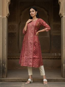 Rangita - Women Mauve Poly Viscose Anarkali Calf Length Kurta