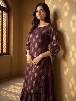 Rangita - Women Purple Rayon Flared Ankle Length Kurta