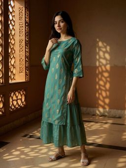 Rangita - Women Green Rayon Flared Ankle Length Kurta