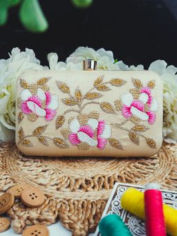 NR by Nidhi Rathi - Women Beige Hand Embroidered Box Clutch
