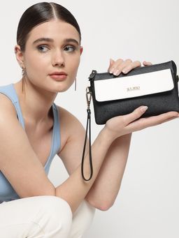 KLEIO - Pu Multipurpose Zipper Side Sleek Cross Body Sling Handbag for Women Girls - Black