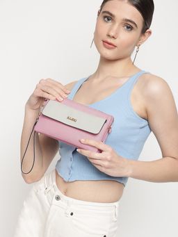 KLEIO - Pu Multipurpose Zipper Side Sleek Cross Body Sling Handbag for Women Girls - Pink