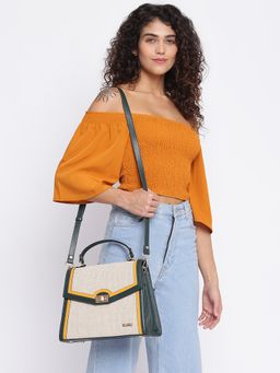 KLEIO - Jute Canvas Top Handle Handbag for Women Girls - Dark Green