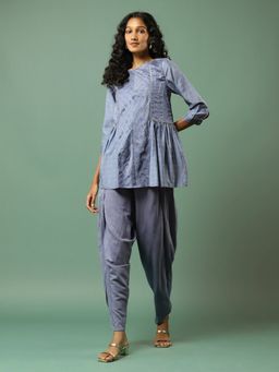 Aarke Ritu Kumar - Dusky Blue Lurex Top with Pant Co-ord (Set of 2)