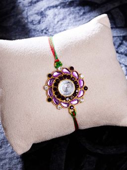 Sukkhi - Classy Gold Plated Floral Rakhi with Roli Chawal and Greeting Card (Set of 3)