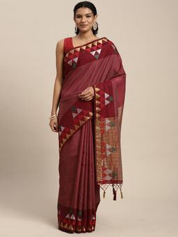 Mimosa - Women's Kanjivaram Art Silk Burgundy Saree with Unstitched Blouse