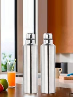 Kuber Industries - Stainless Steel Water Bottles For Office, School (1000 ml) Silver (Pack of 2)
