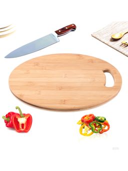 Kuber Industries - Bamboo Vegetable Chopping Board Wood With Handle Cx-13- Brown