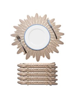 Kuber Industries - 15 Inch Soft Leather Dining Table Mat Sunflower - Golden (Pack of 6)