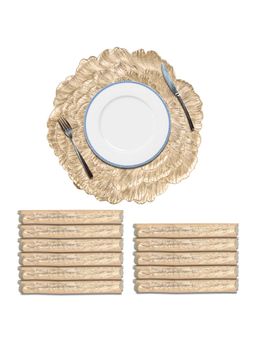 Kuber Industries - 15 Inch Soft Leather Dining Table Mat Set Of 12 Emboss Rose - Golden (Pack of 12)