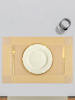 Kuber Industries - Border Chatai 30X45 cm Table Placemat For Dining Table Golden (Pack of 6)