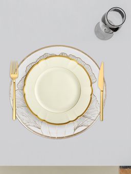 Kuber Industries - Ginko Leafs Table Placemat For Dining Table Cream & Golden (Pack of 6)